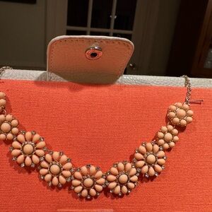 Elegant statement necklace. Light coral color with cubic zirconia